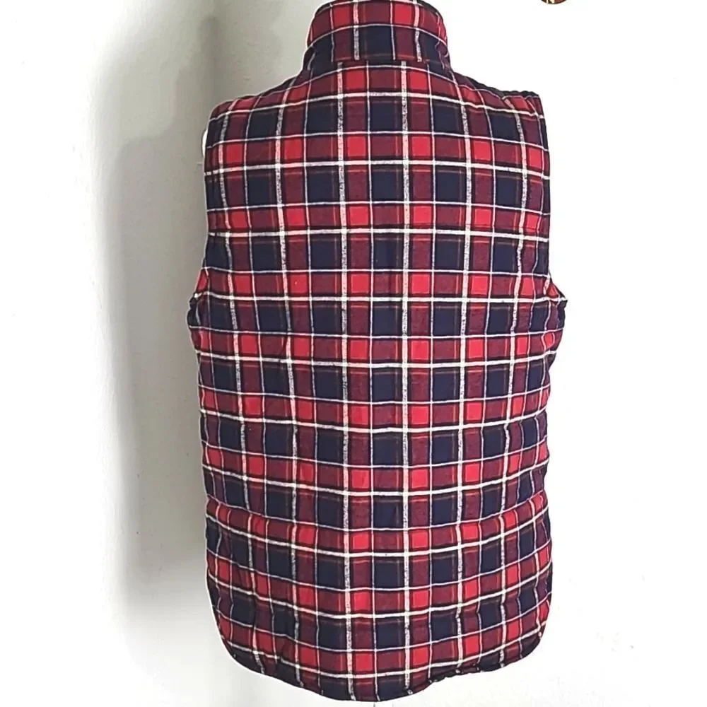 Skies Are Blue Navy Blue & Red Plaid Sherpa Lined Vest, Size Medium, NWOT